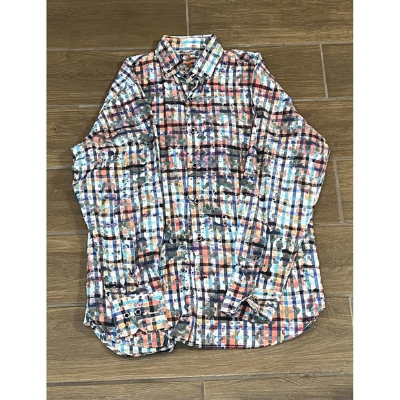 Luchiano Visconti Other - Luchiano Visconti Black Men's Size Small Paint Splatter Plaid Button Down Shirt